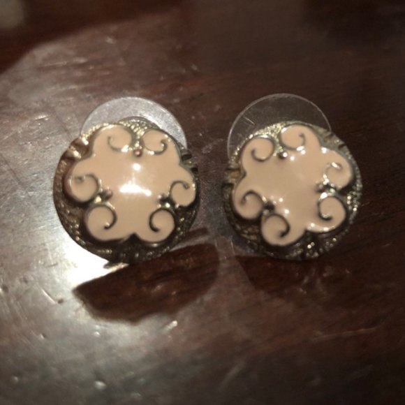 Gold Earrings with Pink “Floral” Detail for Pierced Ears. For work or fun! - Picture 1 of 2